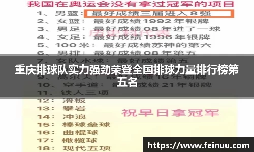重庆排球队实力强劲荣登全国排球力量排行榜第五名